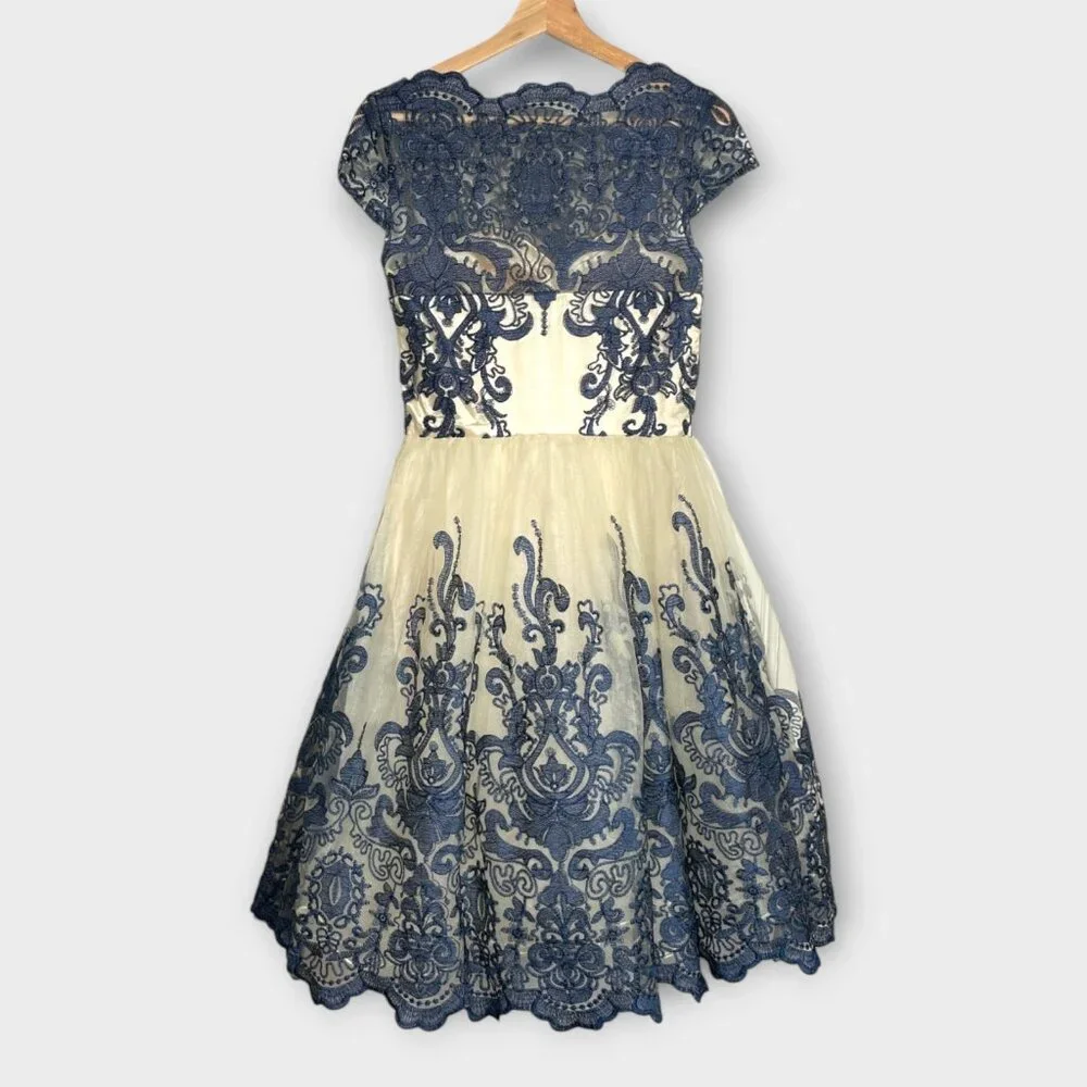 Chi Chi London Dress US 6 Midnight Baroque Tulle Lined Balletcore Cocktail Party - Picture 6 of 14